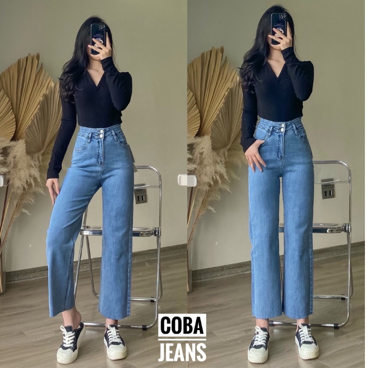Quần Jeans Nữ Ống Suông Lưng Cao LA'COBA