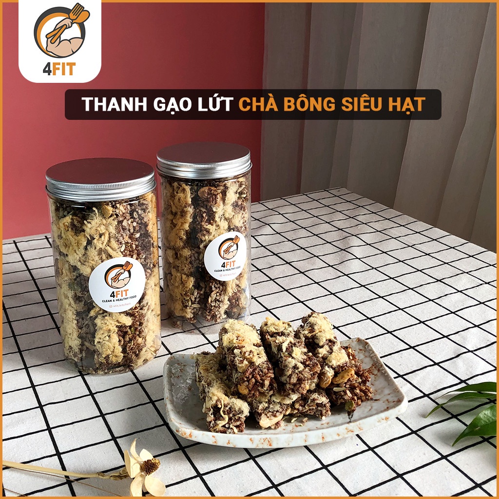 Thanh gạo lứt chà bông 4FIT siêu hạt bánh ăn kiêng không đường ăn vặt healthy
