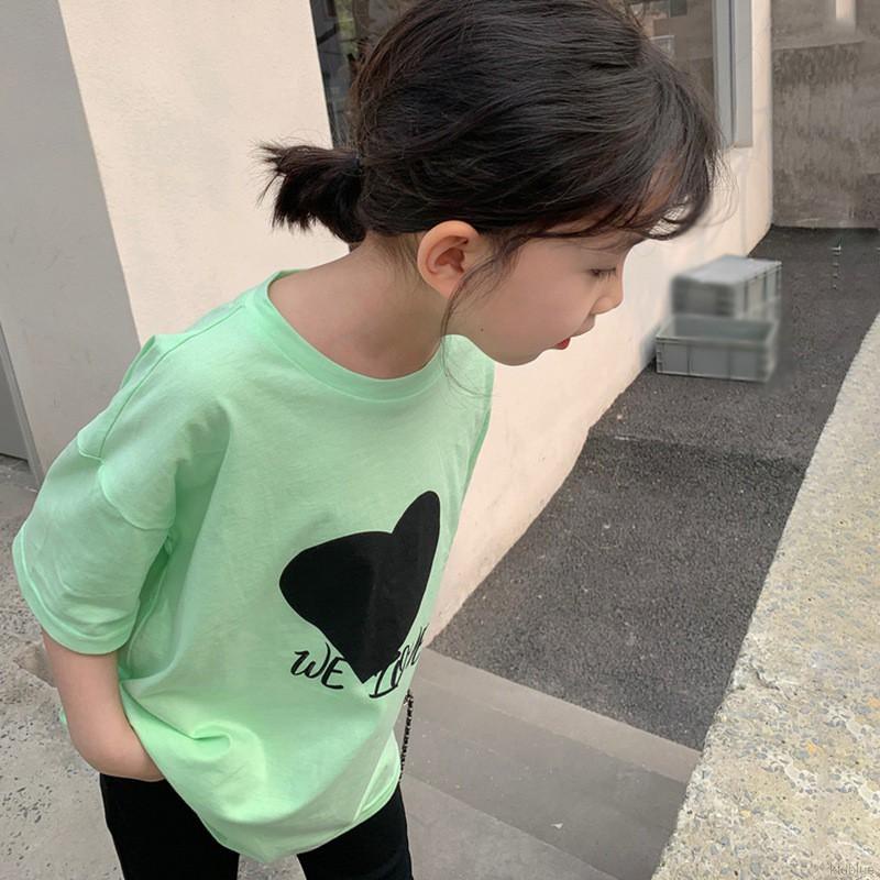 Áo thun cotton tay ngắn in hình trái tim màu sắc xinh xắn thời trang mùa hè dành cho bé gái