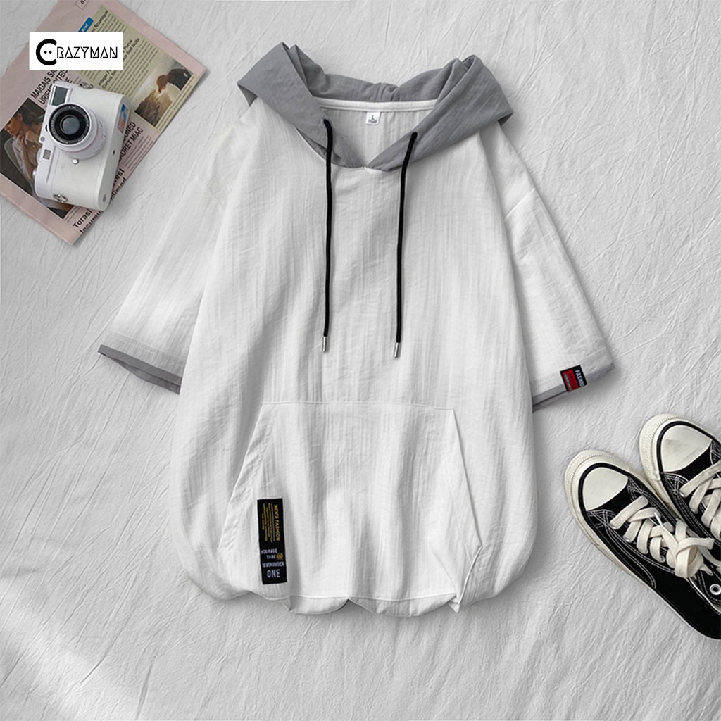 Áo sơ mi tay ngắn nam nữ unisex form rộng basic,áo sơ mi nam tay lỡ có mũ trùm đầu cực trẻ trung năng động