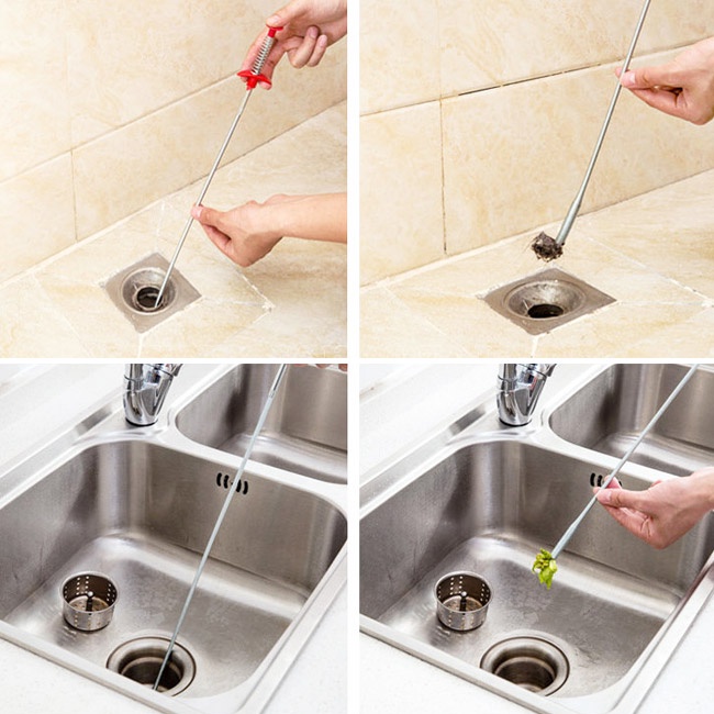 Lò xo thông tắc cống bồn rửa bát có móc kẹp đa năng