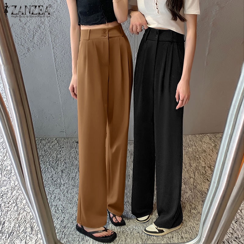 Quần dài Zanzea ống rộng cạp cao phong cách Hàn Quốc