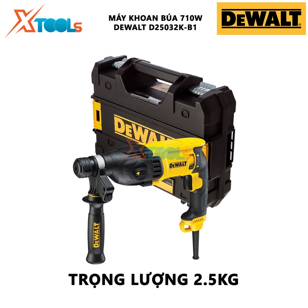 Máy khoan bê tông cầm tay DEWAKT D25032K-B1 Máy khoan búa 2 chức năng Công suất 710W, khoan sắt 13mm, khoan lỗ sâu