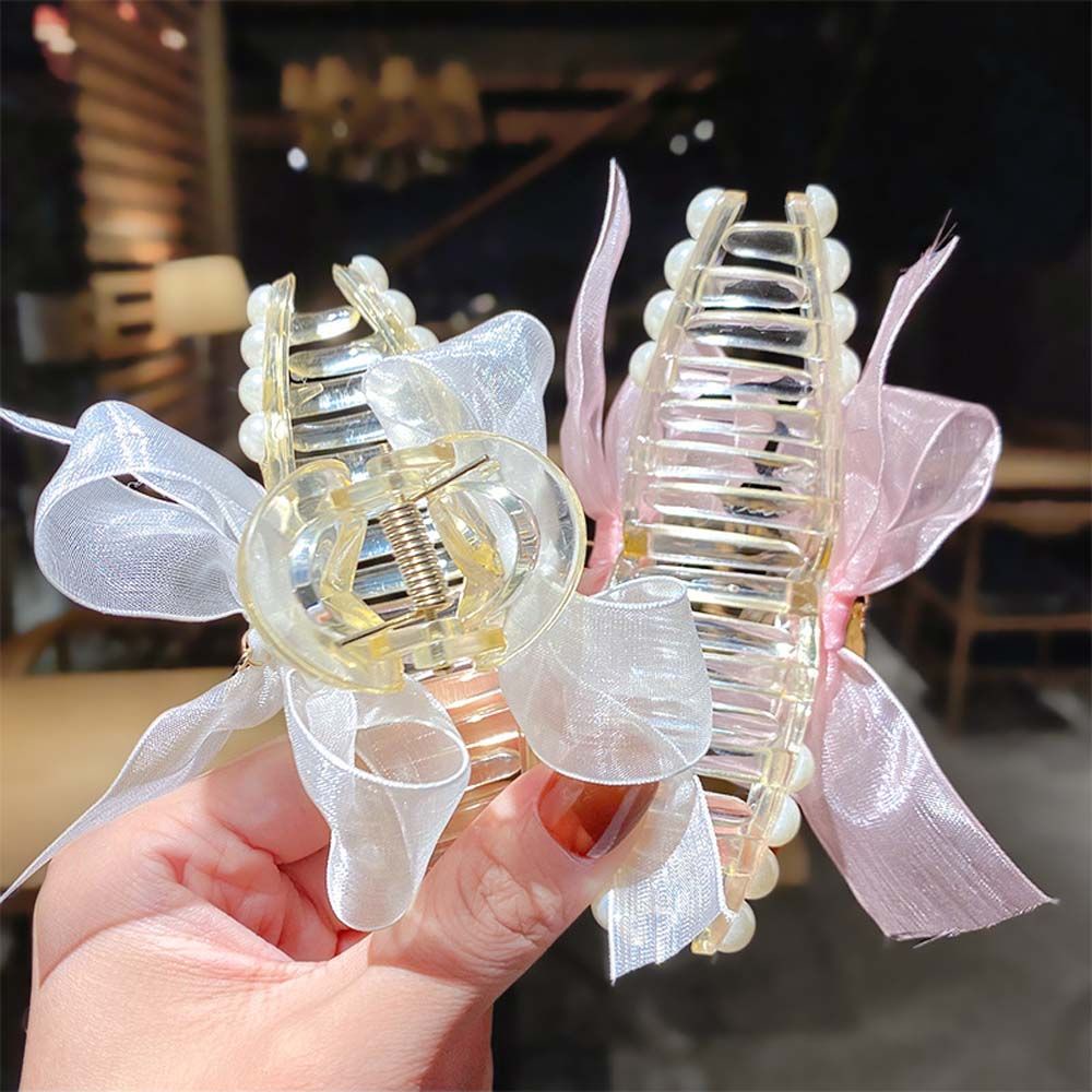 Kẹp Tóc Càng Cua Phối Nơ Vải Voan / Acrylic Nhiều Màu Ngọt Ngào Thời Trang Hàn Quốc Dành Cho Nữ