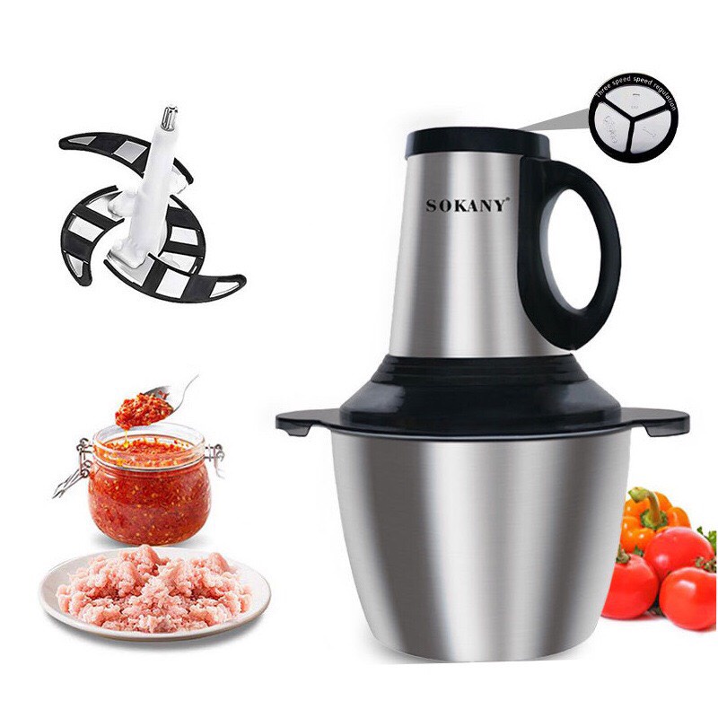 Máy xay thịt đa năng Sokany cối Inox 7011 3L công suất 500W, hàng cao cấp bảo hành chính hãng