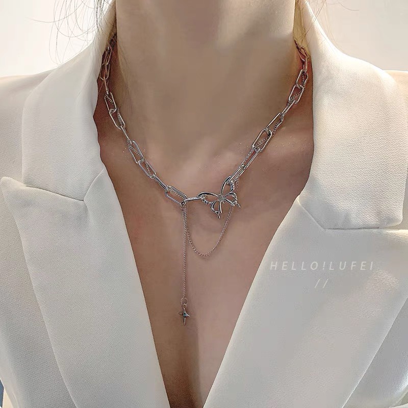 Dây chuyền Choker 2 tầng chuỗi xích dẹt vintage Phụ kiện đơn giản dành cho bạn nữ