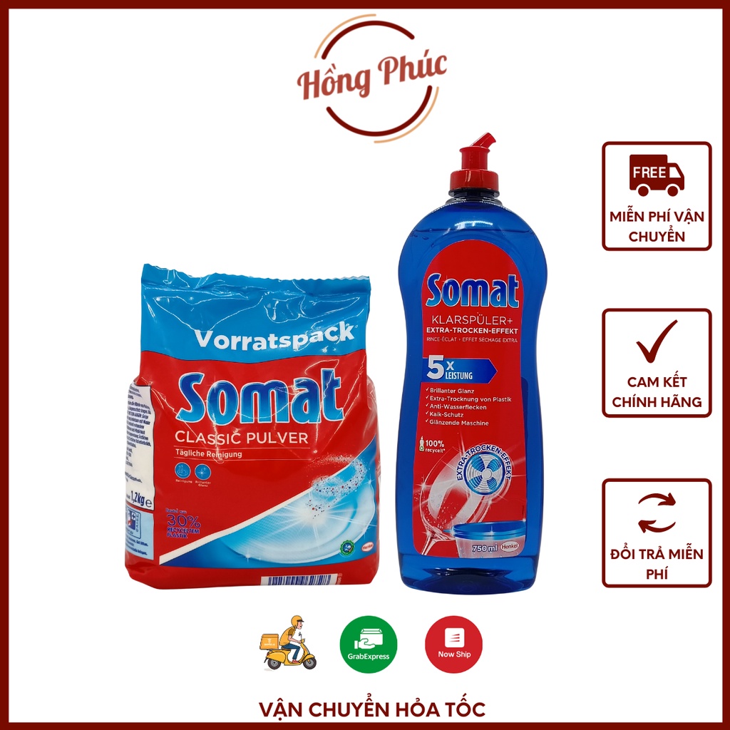 Combo bột rửa chén Somat 1.2kg và nước làm bóng Somat lớn 750ml