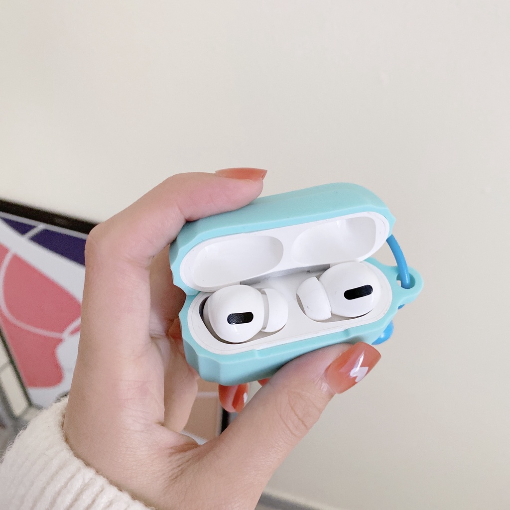 Vỏ Bảo Vệ Hộp Sạc Tai Nghe airpods 1 2 3 pro Bluetooth Bằng tpu Mềm Hình Vuông Màu Hồng Xanh Dương Cam Có Móc Khóa Gấu