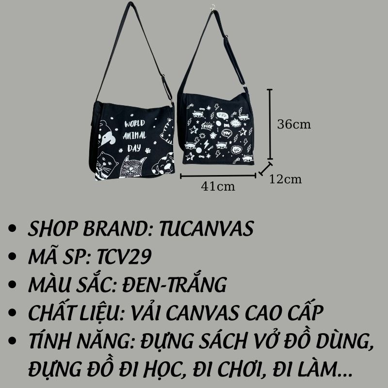 Túi đeo chéo nữ phong cách Hàn Quốc vải canvas đi chơi đi học thời trang giá rẻ Tucanvas TCV29