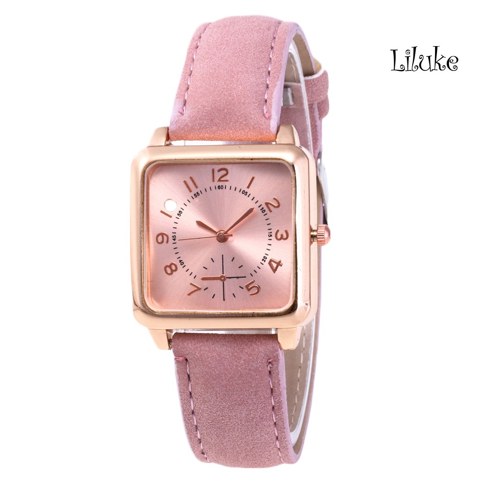 Đồng Hồ Đeo Tay Mặt Vuông Dây Giả Da Thời Trang Cho Nữ