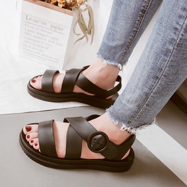 Giày Nữ GIÁ RẺ Sandal cơ bản CHỐNG NƯỚC Cao Su Quai Chéo 3G02