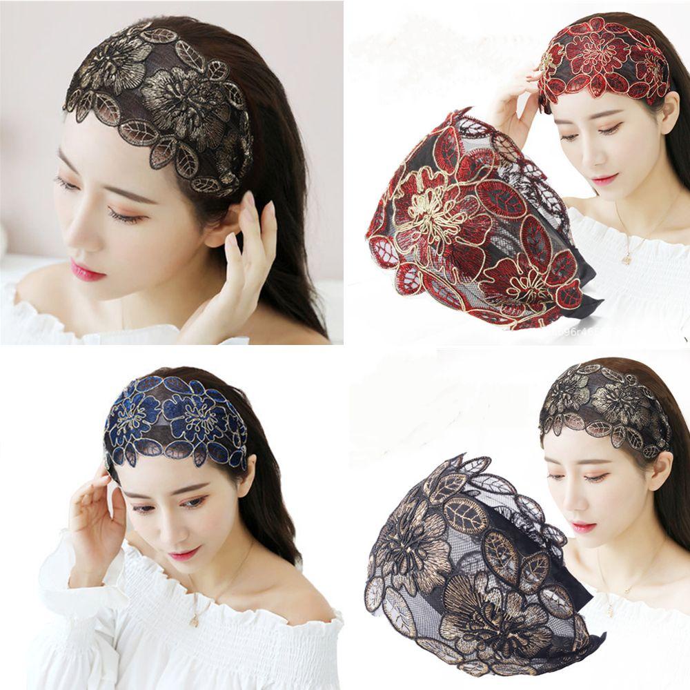 ROSE Băng Đô Cài Tóc Phối Ren Chống Trượt Phong Cách Vintage