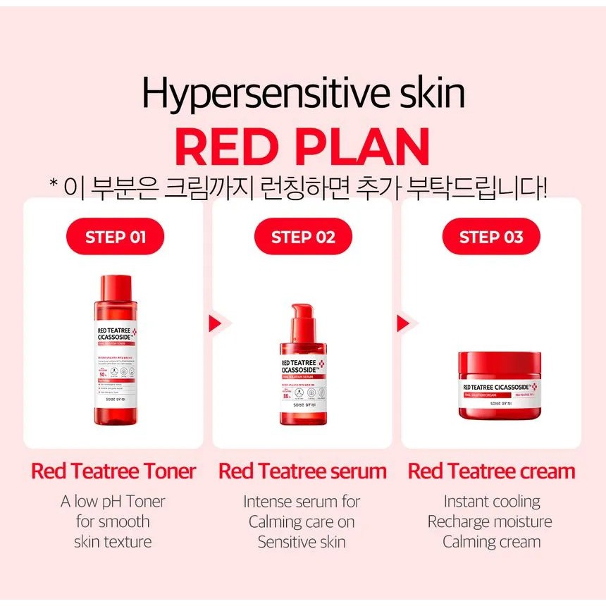 Combo 3 Sản Phẩm Giảm Mụn Cho Da Nhạy Cảm Some By Mi Red Tea Tree Cicassoside Final Solution (Toner+ Serum + Kem)