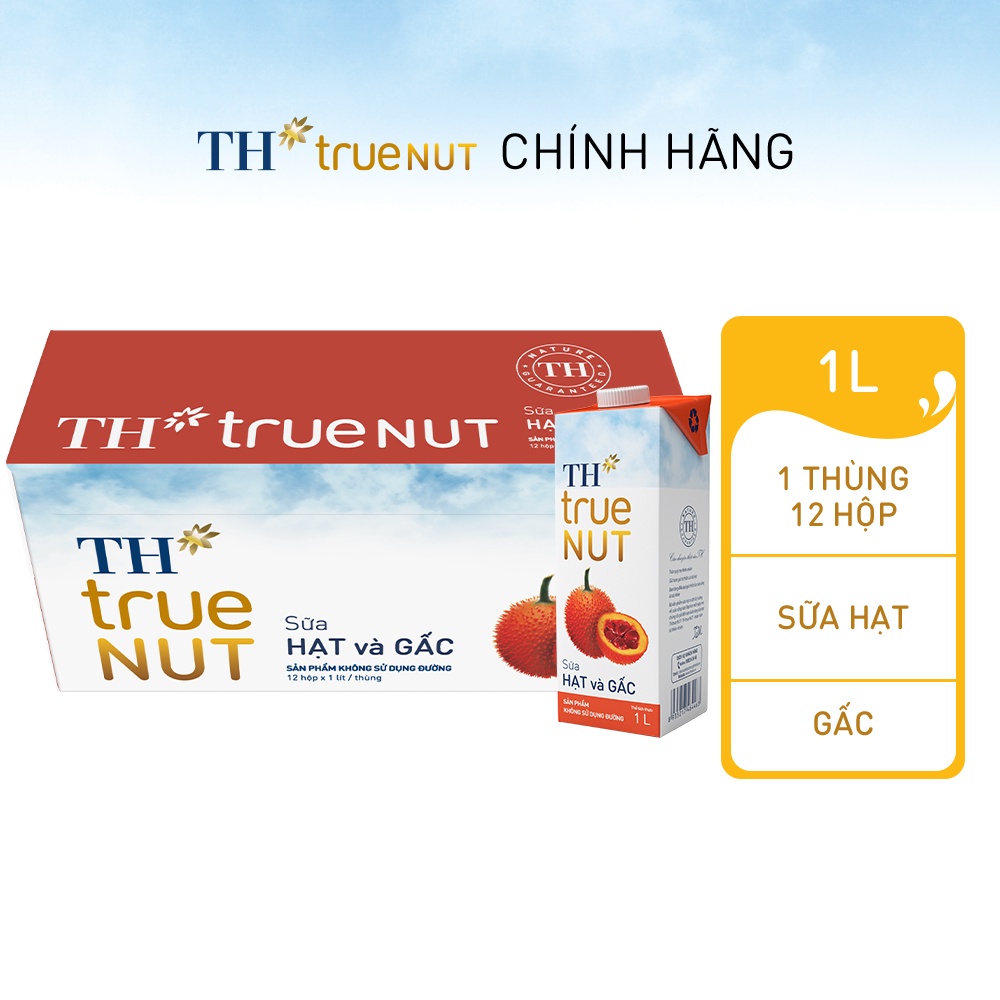 Thùng 12 hộp sữa hạt và gấc TH True Nut 1L (1L x 12)