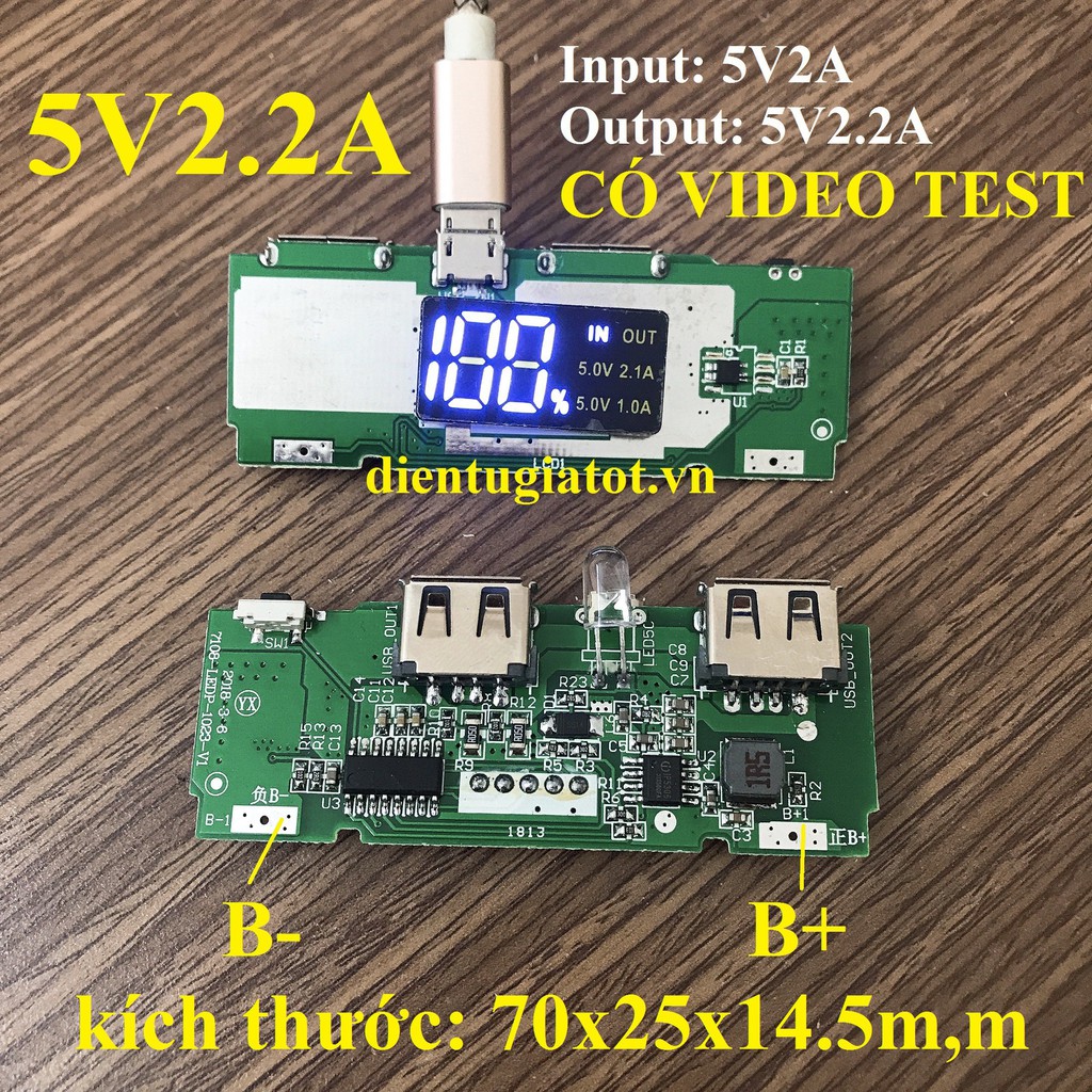 Mạch sạc dự phòng màn LED 5V2.2A mới