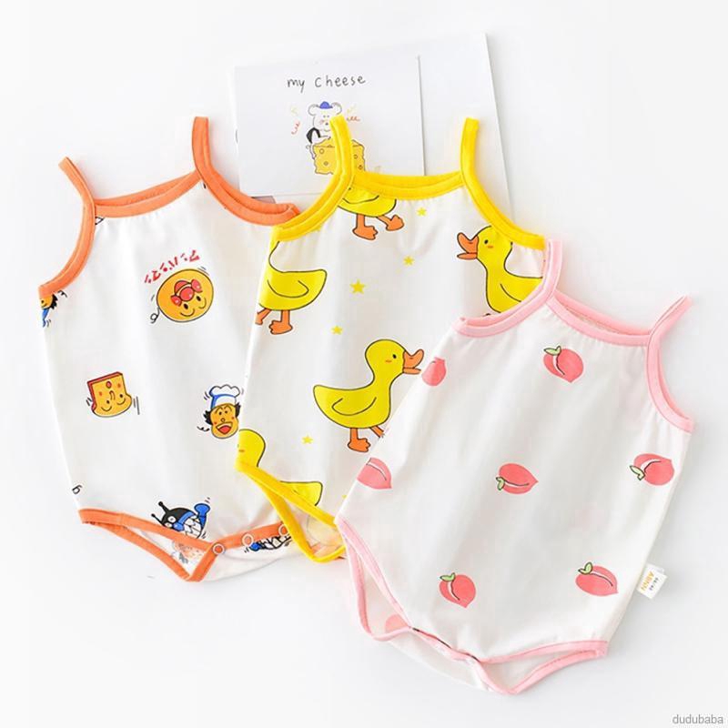 Áo liền quần cotton kiểu sát nách in hình Anpanman/ đào/ vịt xinh xắn dành cho bé