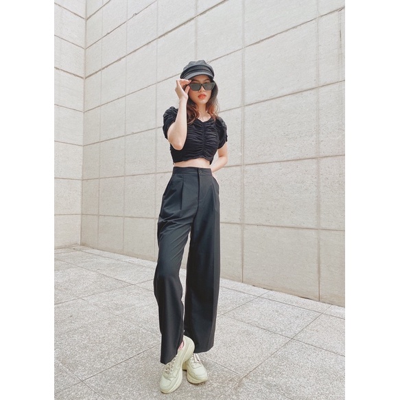 Quần ống rộng nữ xếp li lưng cao Alicia Pants Reverclothings