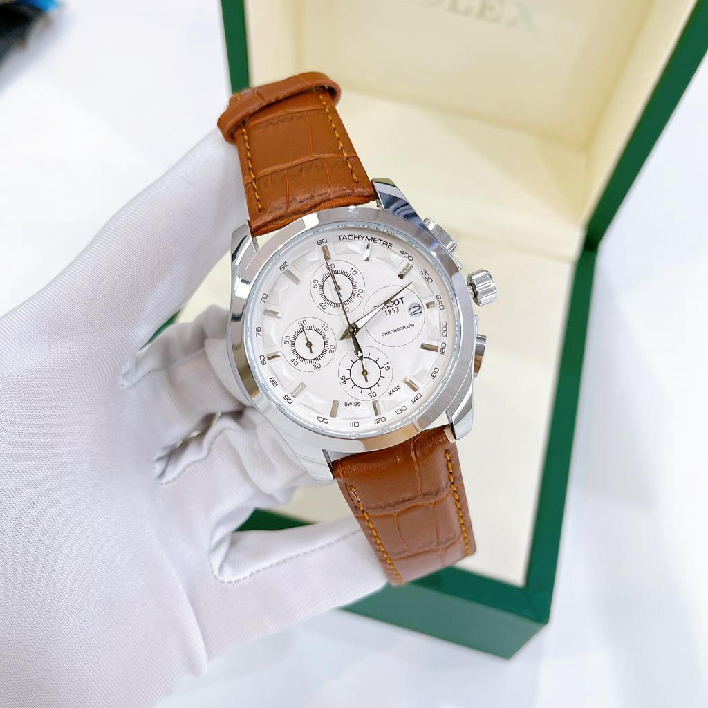 Đồng hồ nam Ti.ssot dây da - size 40mm, máy pin, 6kim, kính tráng sapphire chống trày, chống nươc bảo hành máy 6 tháng