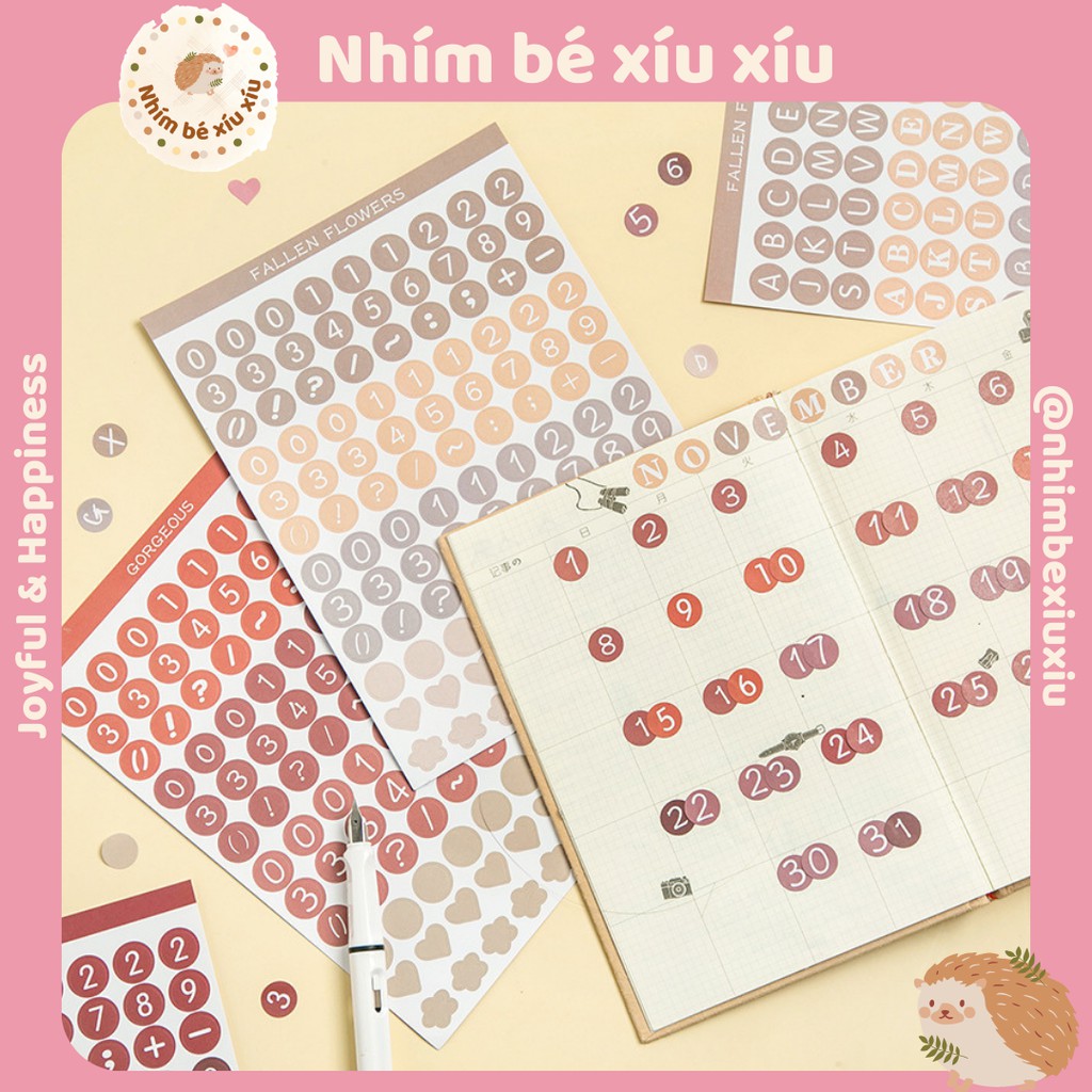 Sticker chữ cái - số đếm tone màu morandi trang trí sổ tay nhimbexiuxiu VT88