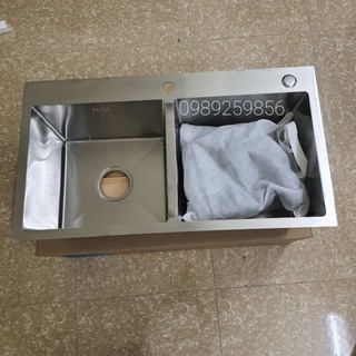 [XẢ KHO] Chậu rửa bát inox KOREA. Đúc 2 hố cân (Tặng Kệ Để Đồ Đa Năng + Bộ ống xả)