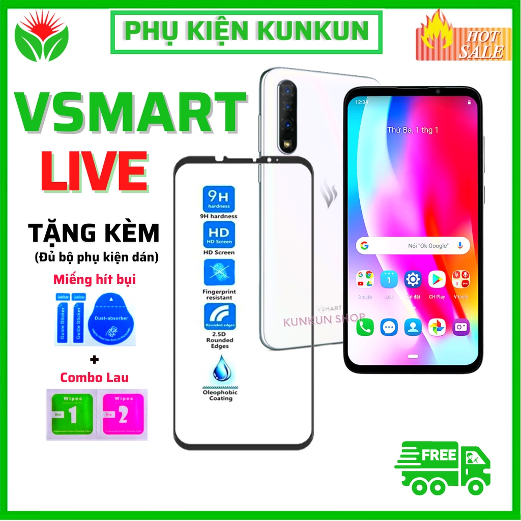 [Mã ELFLASH3 hoàn 10K xu đơn 20K] Kính cường lực Vsmart Live-[Freeship 50k]-Full màn hình - Phủ Nano cao cấp- Độ cứng 9H