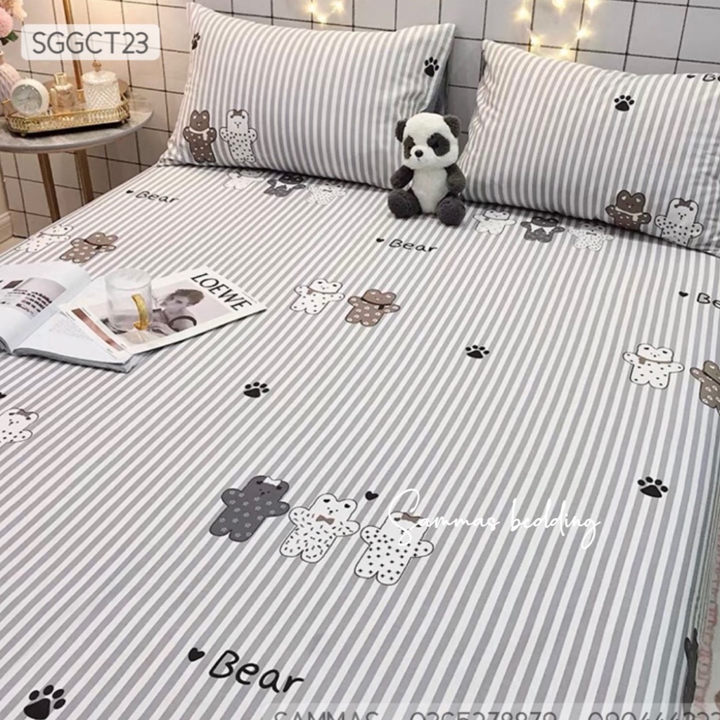 Bộ Chăn Ga Gối 3 Món Cotton 100%, Drap Giường Kèm Vỏ Gối Thoáng Mát Bốn Mùa - Các mẫu gấu