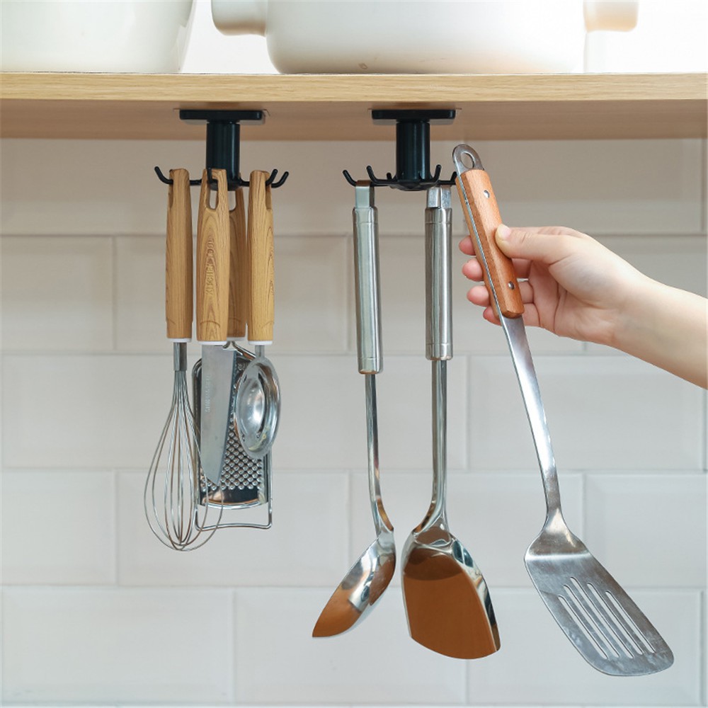 【sweet】kitchen 360° Rotating Self-adhesive seamless Plastic Strong Hook bathroom storage racks