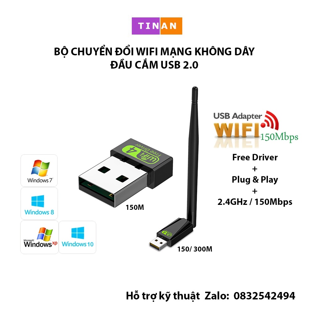 [2.4GHz/150Mbps] Thiết Bị Chuyển Đổi Nhận WI-FI Mạng Không Dây Đầu Cắm USB 2.0 | BigBuy360 - bigbuy360.vn