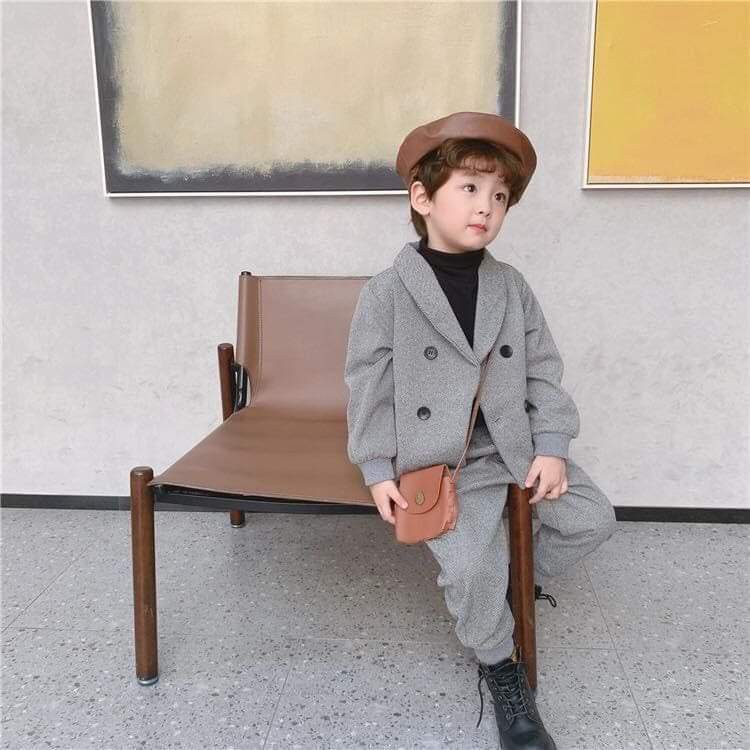 Bộ vest dạ mềm bé trai dày Peppa Kids, công nghệ Nhật Bản mặc cực kỳ thoải mái, sang trọng