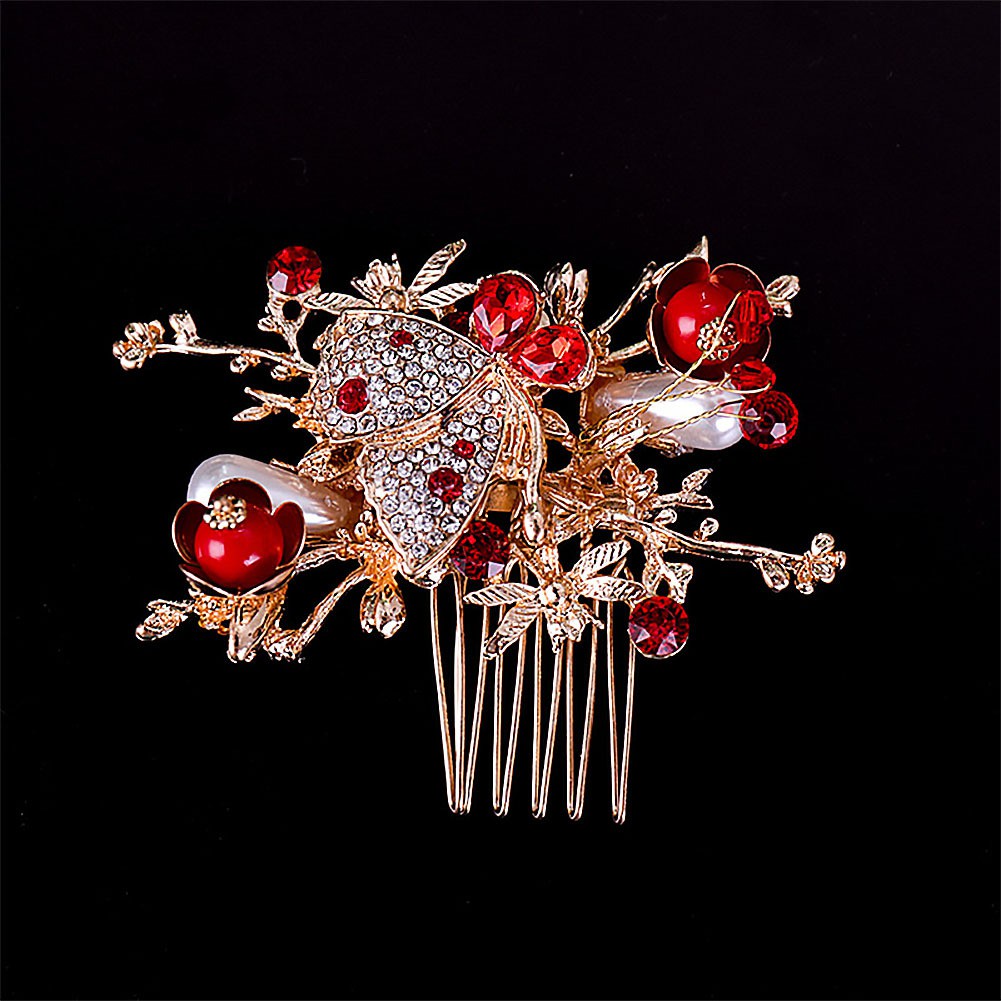 Bộ trang sức gồm cài tóc 2 trâm cài và đôi bông tai bằng hợp kim hình hoa lá đính đá xinh xắn cho nữ