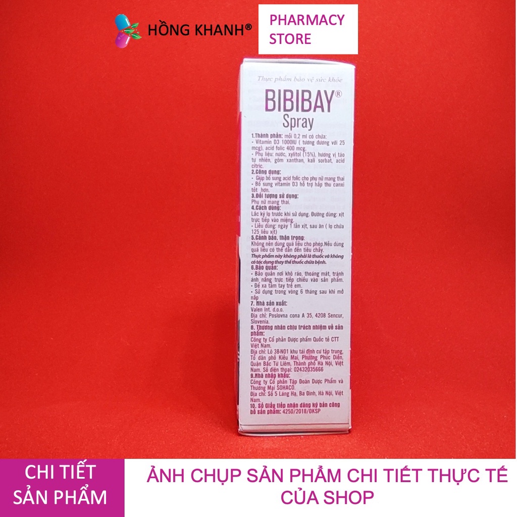 (QUÀ TẶNG) BIBIBAY Spray Bổ Sung Acid Folic và Vitamin D3 Cho Mẹ Bầu - 25ml