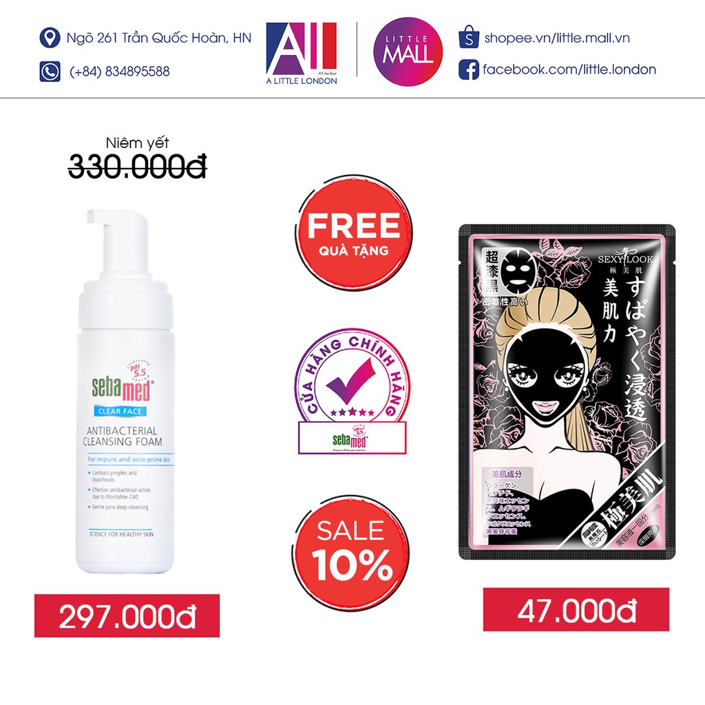 Sữa rửa mặt tạo bọt giảm mụn Sebamed pH 5.5 Clear Face Antibacterial Cleansing Foam TẶNG mặt nạ Sexylook (Nhập khẩu)