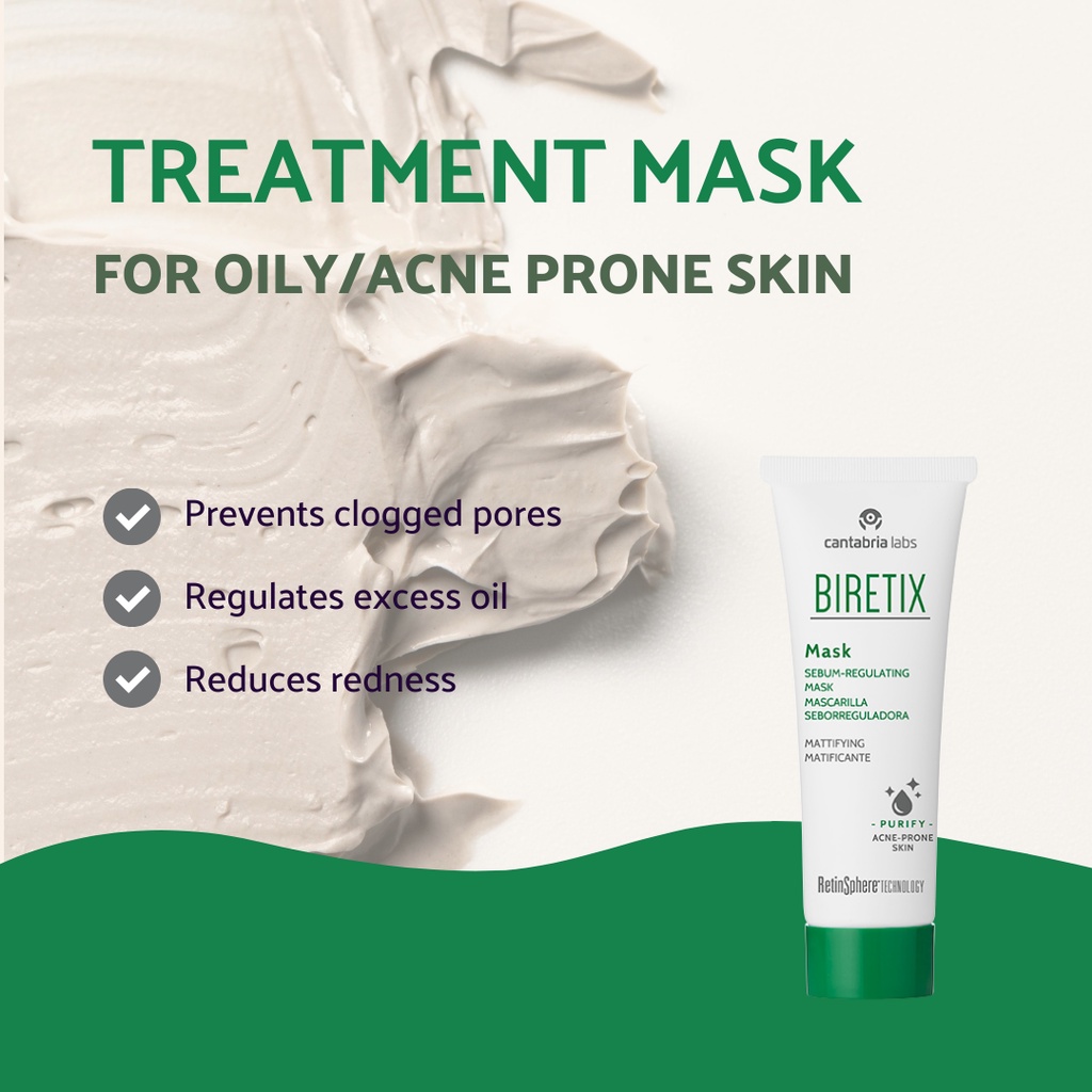 Mặt nạ đất sét giảm mụn và bã nhờn cho da dầu mụn - Biretix Mask Sebum-Regulating 25ml