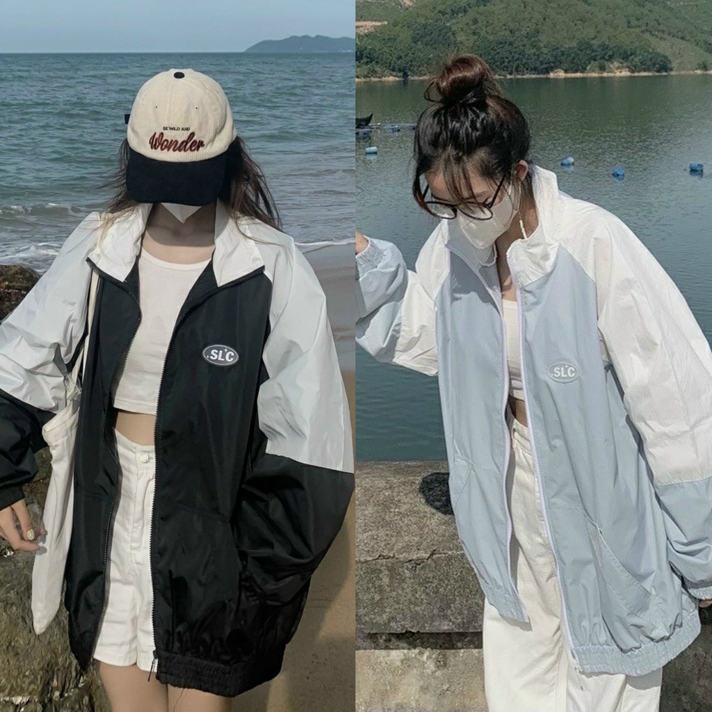 Áo Khoác bomber Dù Vải Gió 2 Lớp Unisex Logo SLC Sắc Nét Form Rộng Nam Nữ