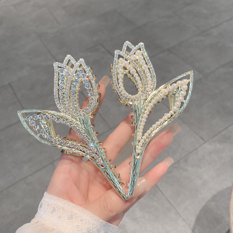 (MớI) Kẹp TóC HìNh Hoa Tulip ĐíNh Kim Cương Giả