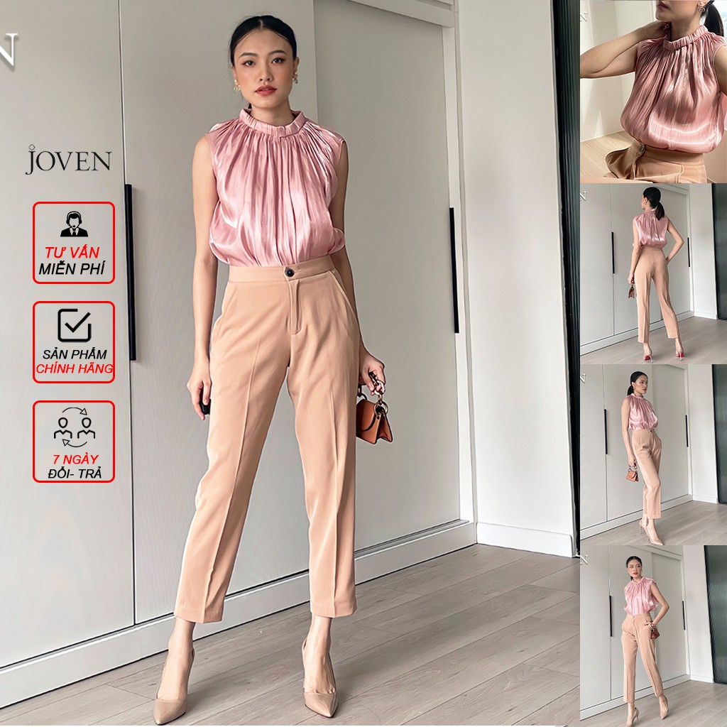 [Mã BMBAU50 giảm 50K đơn 150K] JOVEN - Áo cổ thun organza óng ánh Vàng/Hồng