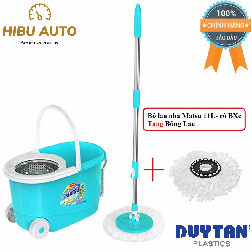 Bộ Lau Nhà Matsu Duy Tân 11 Lít Có Bánh Xe (49.5 x 29.5 x 29.5 cm) No.899 Tặng Thêm Một Bông Lau