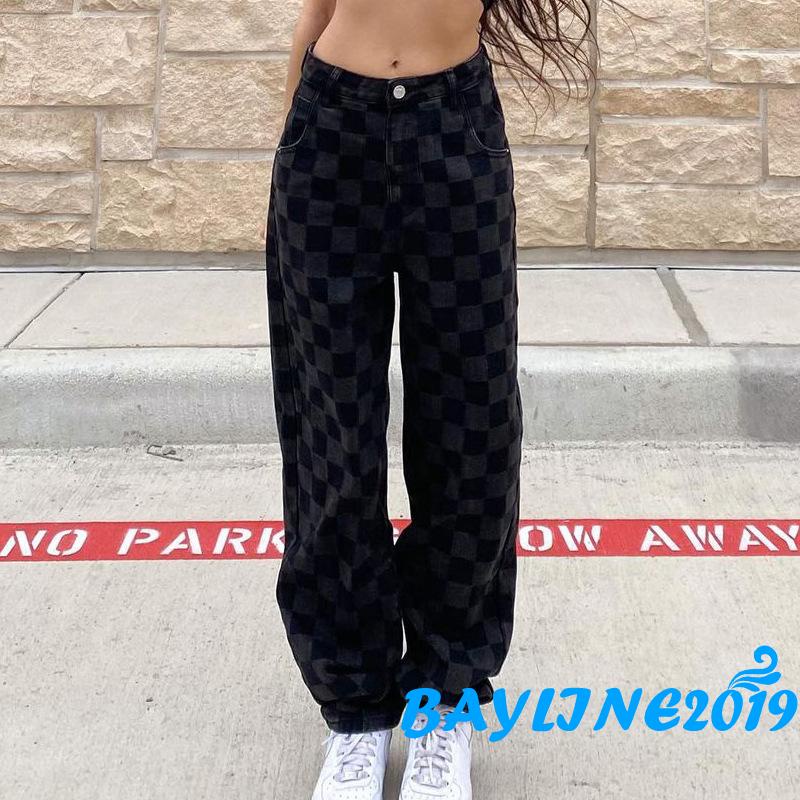 Quần ống rộng Họa Tiết Ca Rô Trẻ Trung Dành Cho Nữ