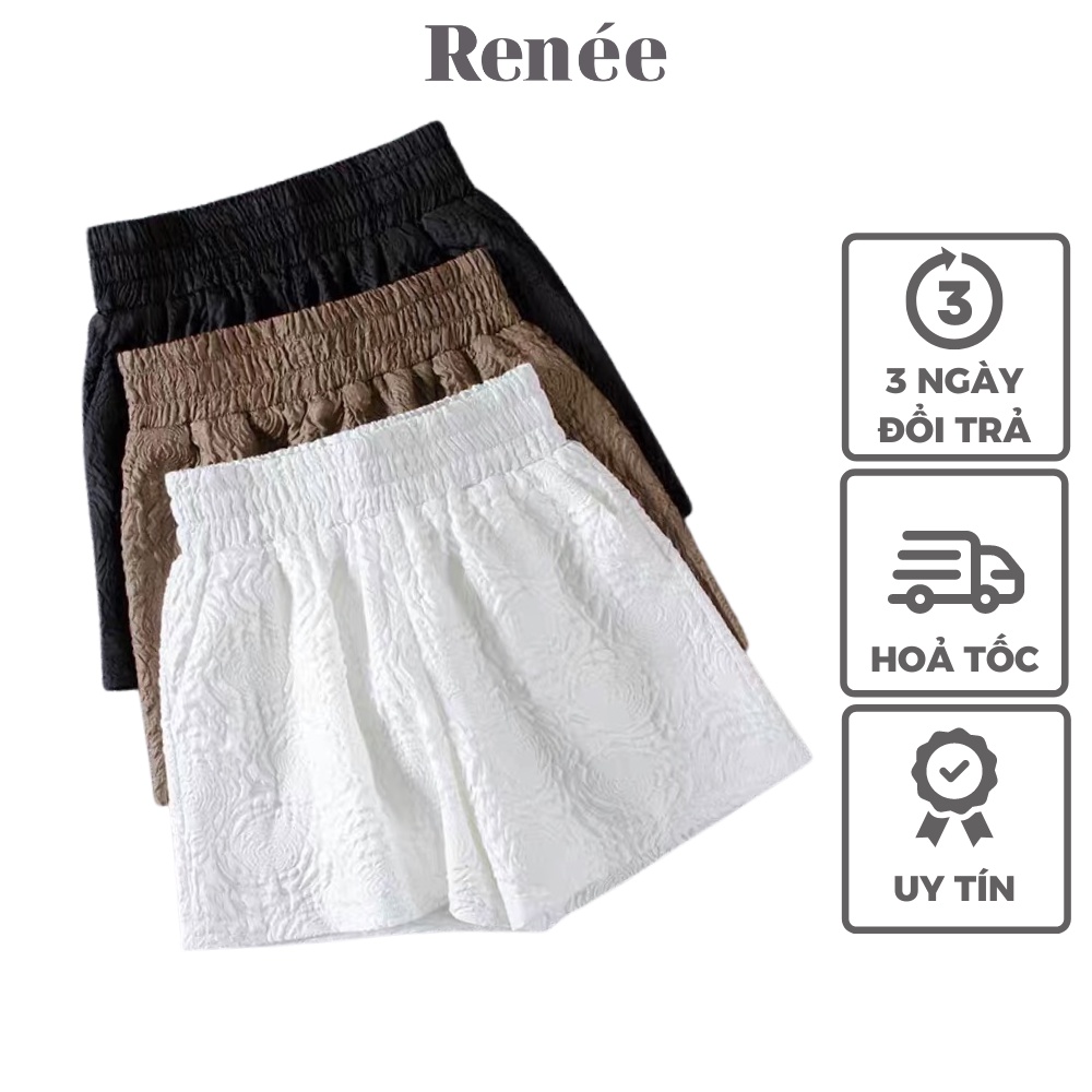 Quần short nữ RENEE quần lưng cao dập hoa nổi cạp chun, quần đùi cạp cao có túi hai bên - QX01