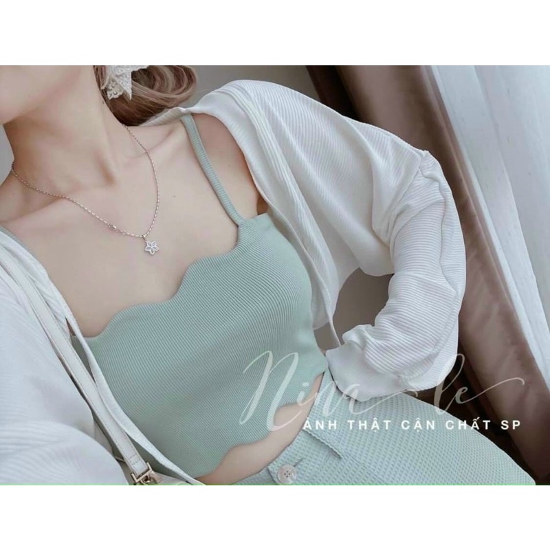 Set áo 2d xanh mint + khoác cánh dơi mẫu chị Nina Lê ✨Lotus Shop✨ lvs