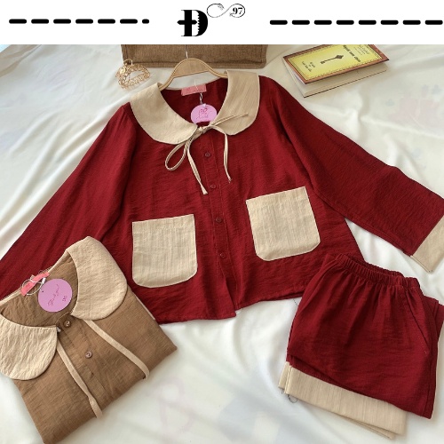 Đồ ngủ nữ pijama cổ sen chất đũi tiểu thư cao cấp -D00 | BigBuy360 - bigbuy360.vn
