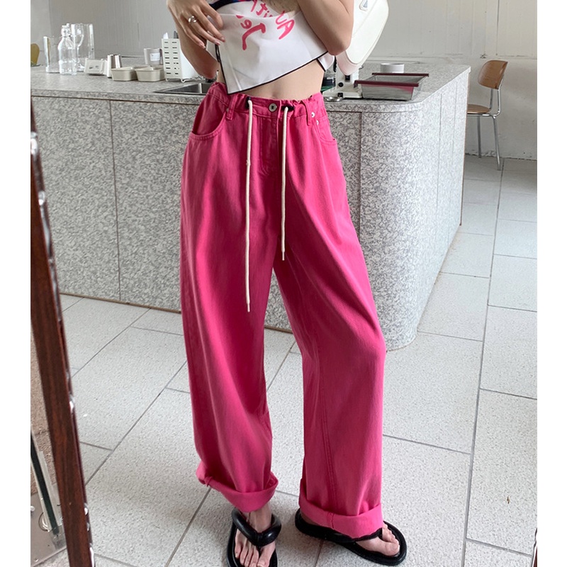 Quần Jean Dài Lưng Cao Ống Rộng Thời Trang Cá Tính Cho Nữ