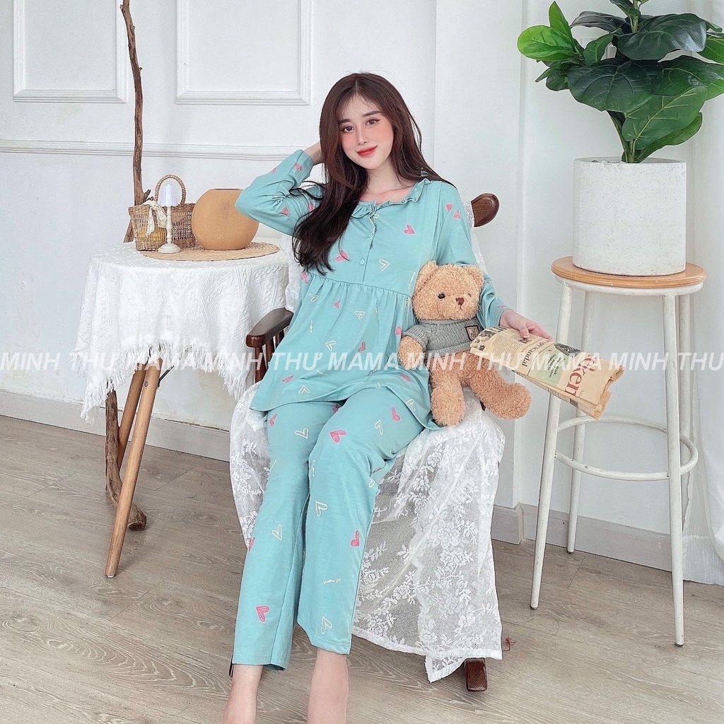 Bộ bầu - bộ sau sinh - chất liệu cotton - kiểu mới thời trang ( 3 nút - dài - QDTD - MS - 010 )