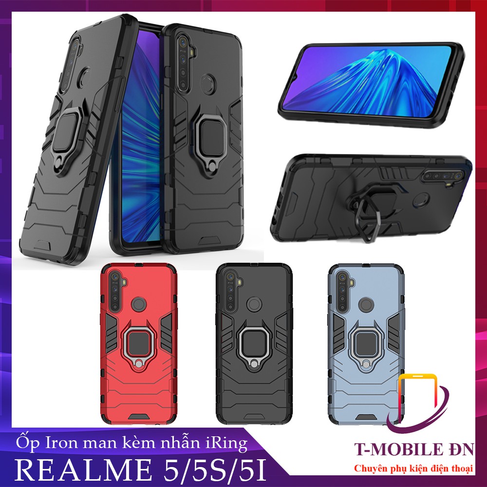 Ốp điện thoại chống sốc có nhẫn đỡ kiểu giáp bảo vệ cho Realme 5 5i 5s