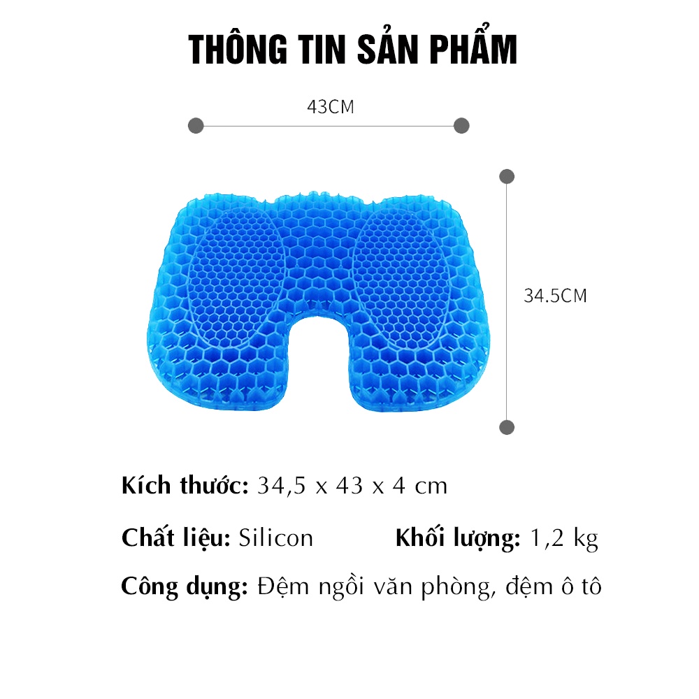 Đệm ngồi bệt 3D Silicon thoáng khí thế hệ 3 hình chữ U chống đau xương cụt, chống trĩ, chống thâm mông, ê mông