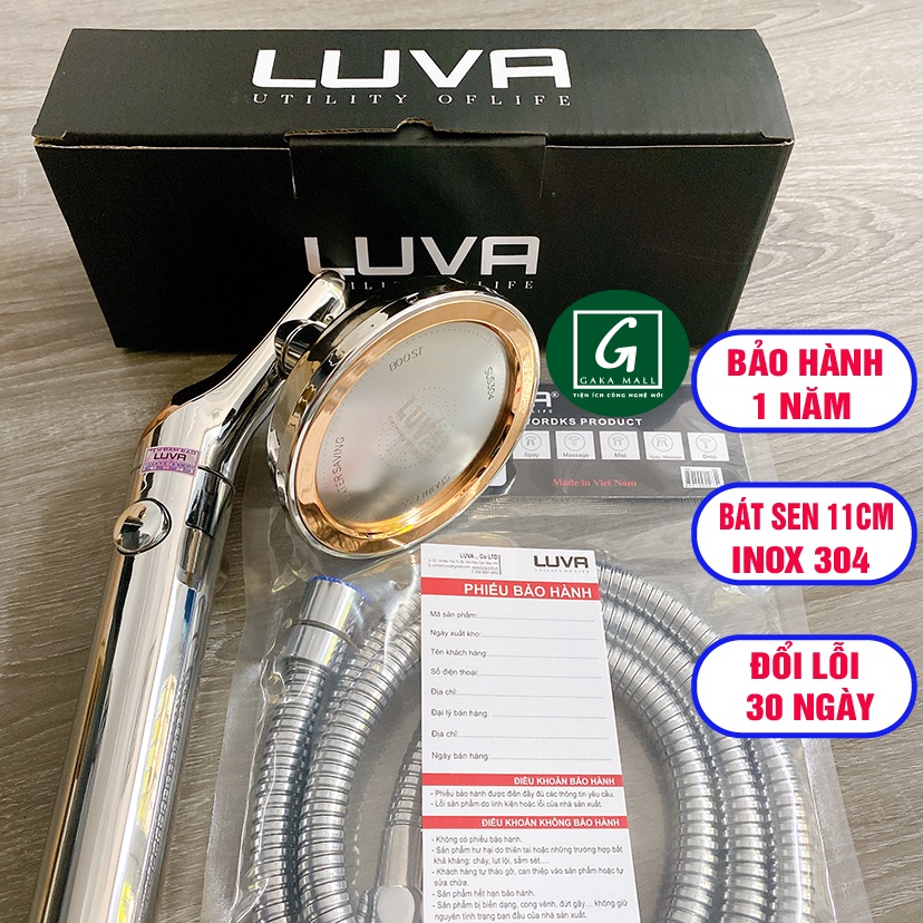 Vòi hoa sen Luva VS6 kèm dây sen Luva inox 304, dài 1.5m, BH 1 năm, đổi lỗi 30 ngày