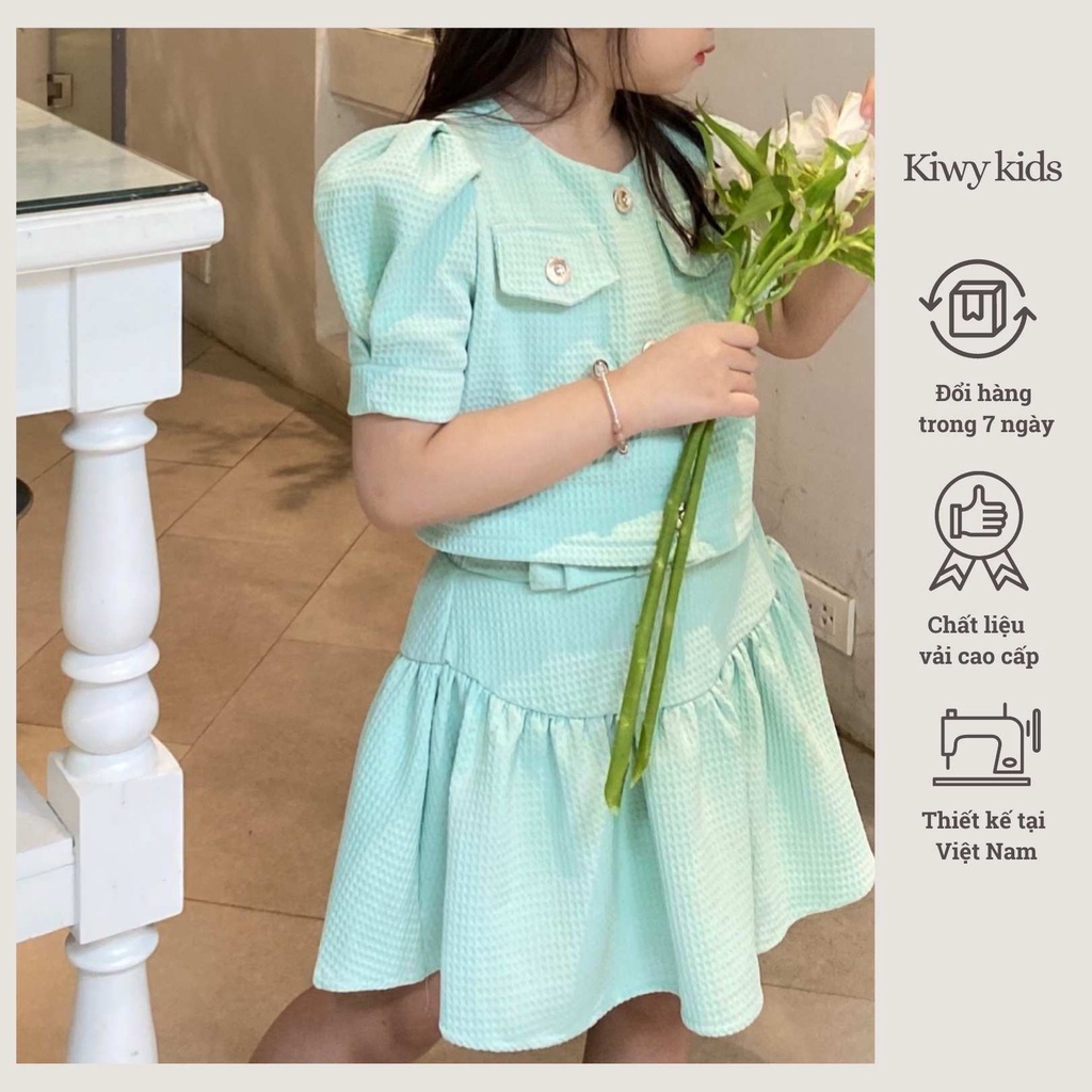 Set hè bé gái Kiwy kids gồm áo DÁNG NGẮN và chân váy cạp chun bên trong lót quần Kidsh2234 cho bé 10 - 40 kg