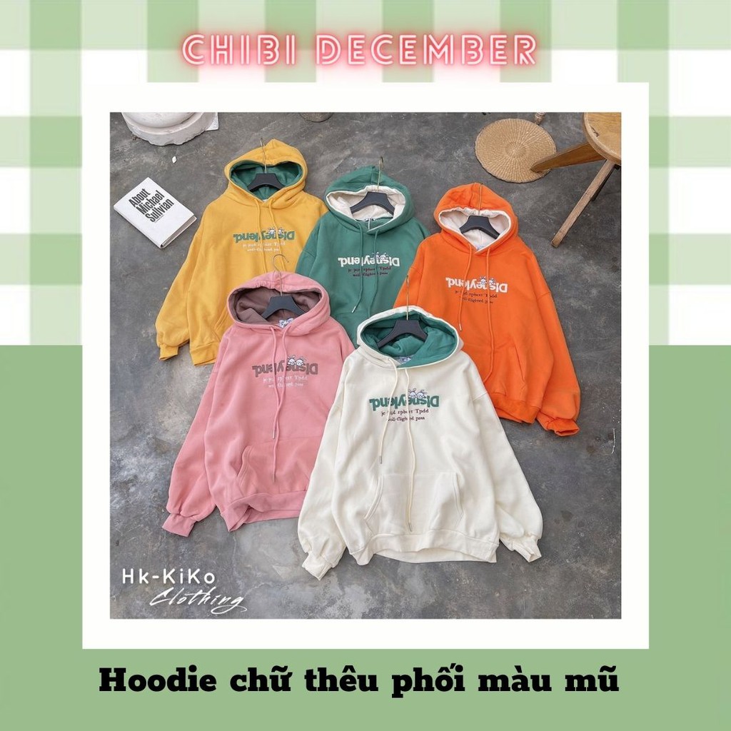 Áo Hoodie chữ thêu phối màu mũ