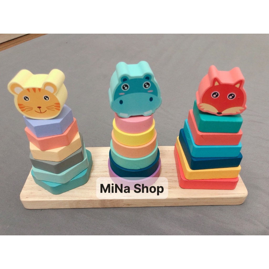 Đồ chơi trí tuệ gỗ,bộ tháp 3 cọc montessori bé học thả cọc,xếp chồng,to nhỏ,an toàn cho trẻ em,hàng đẹp-Shopmina123