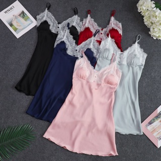 QQ2149 váy ngủ sexy hai dây lụa phối ren sắc sảo